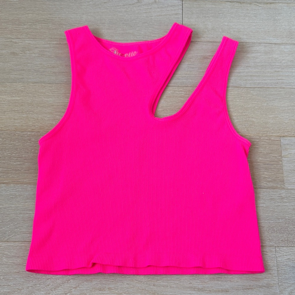 Suzette Bright Pink Halter Crop Ribbed Tank Top O/S